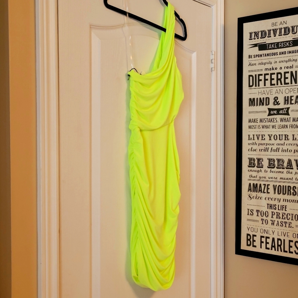 NWT NEON YELLOW ONE SHOULDER DRESS